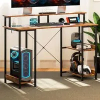 Reversible Computer Desk with Storage - Brown