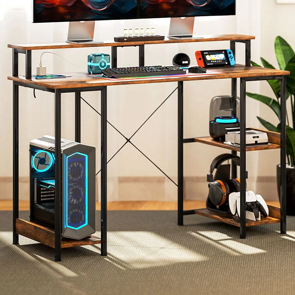 Reversible Computer Desk with Storage - Brown image