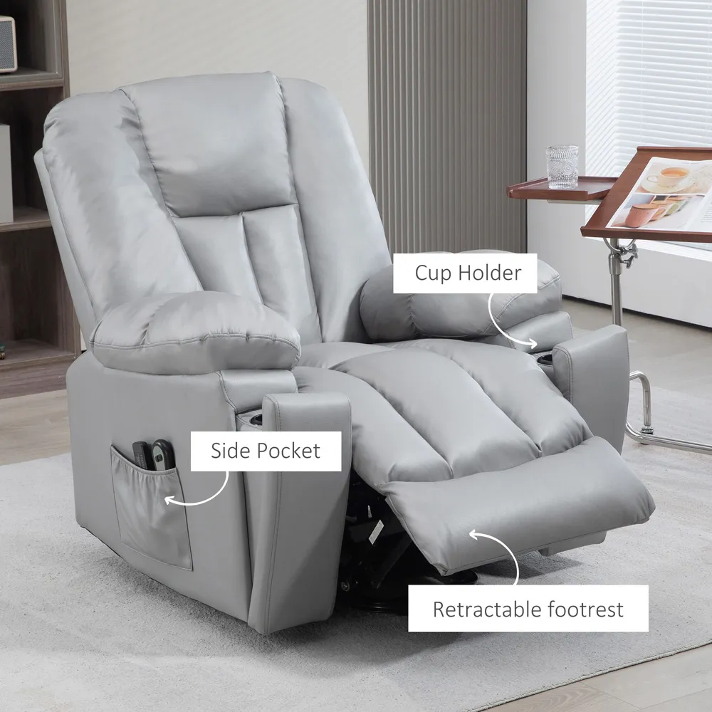 Riser and Recliner Chair with Massage - Charcoal Grey, Faux Leather