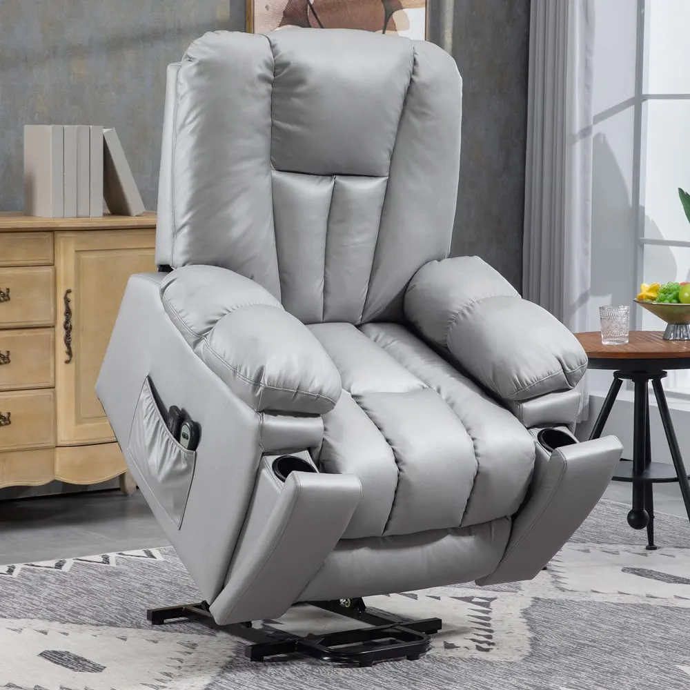 Riser and Recliner Chair with Massage - Charcoal Grey, Faux Leather