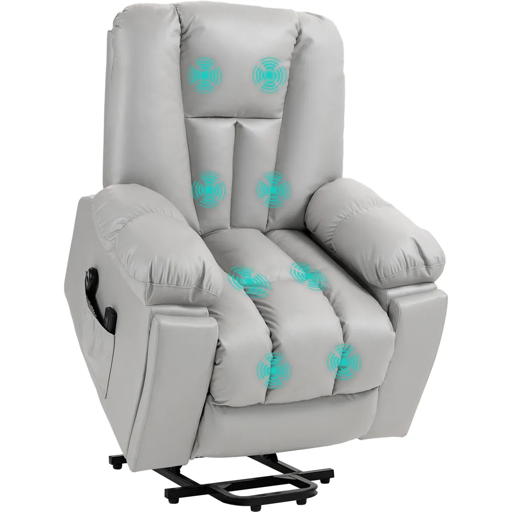 Riser and Recliner Chair with Massage - Light Grey, Faux Leather