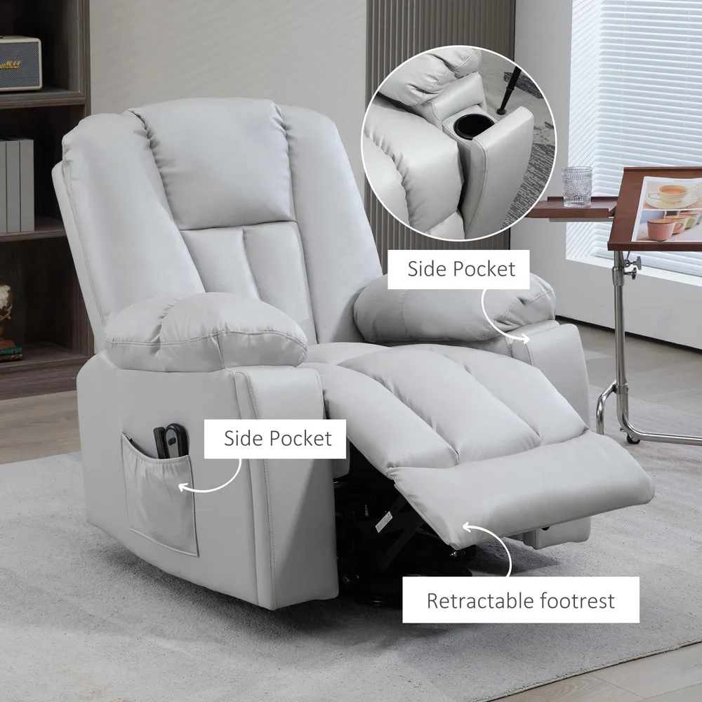 Riser and Recliner Chair with Massage - Light Grey, Faux Leather