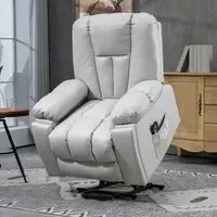 Riser and Recliner Chair with Massage - Light Grey, Faux Leather