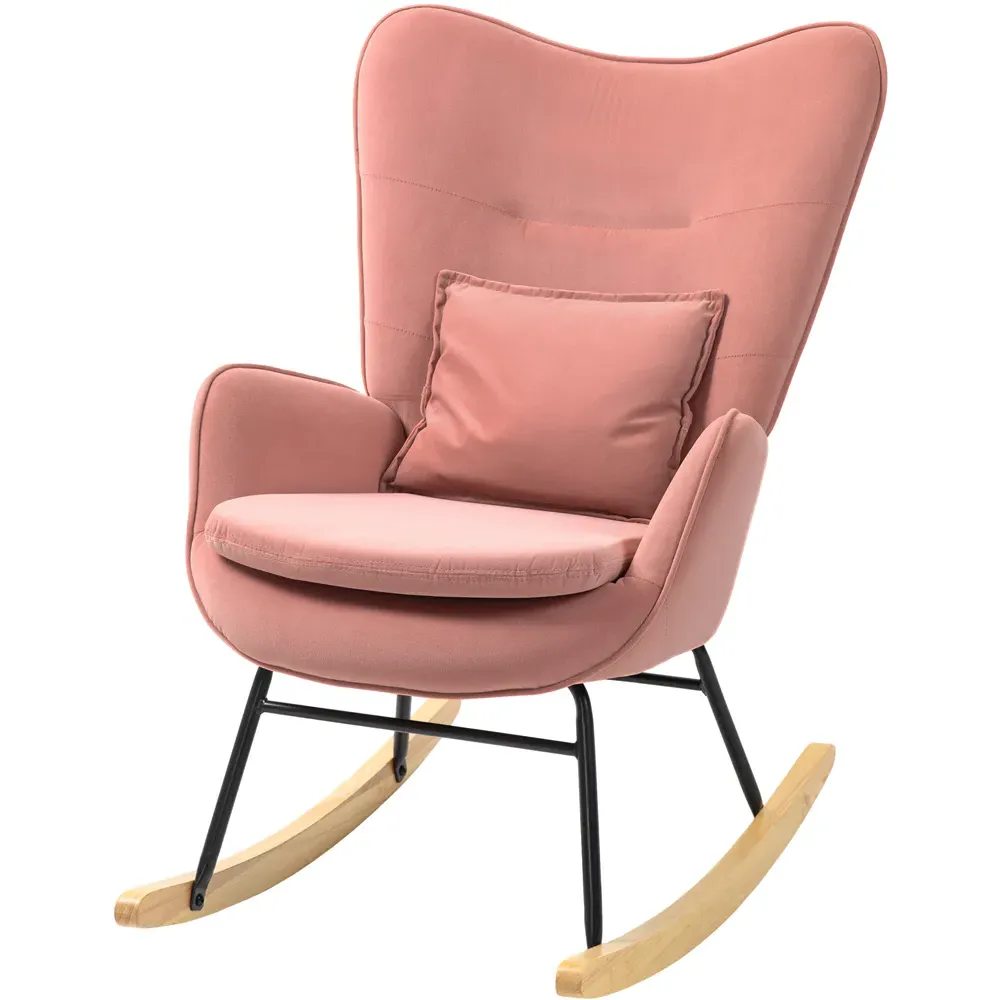 Rocking Chair with Lumbar Pillow - Pink, Velvet