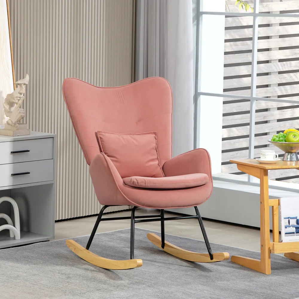 Rocking Chair with Lumbar Pillow - Pink, Velvet