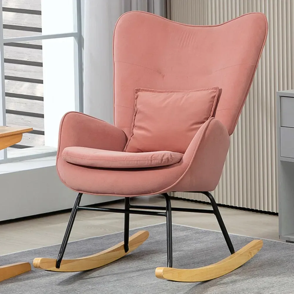 Rocking Chair with Lumbar Pillow - Pink, Velvet image