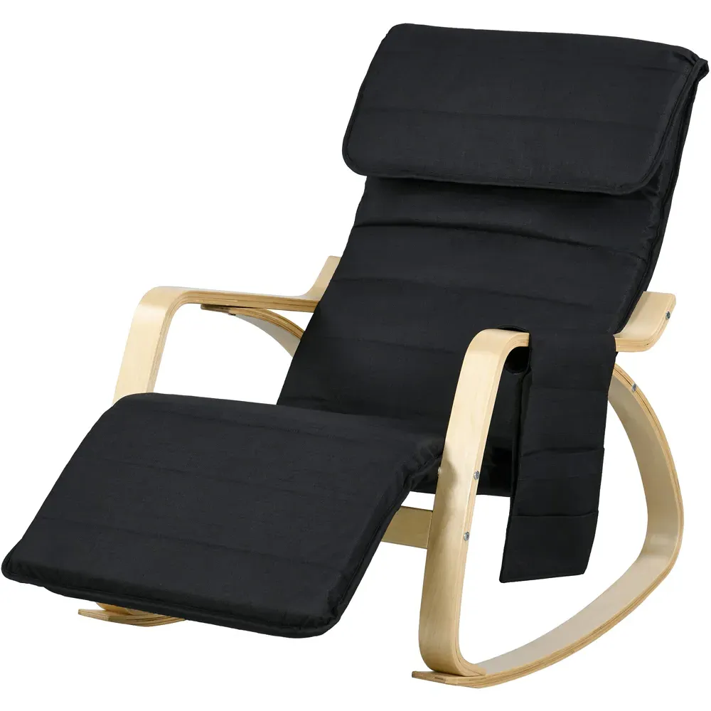 Rocking Recliner Chair with Adjustable Footrest - Black