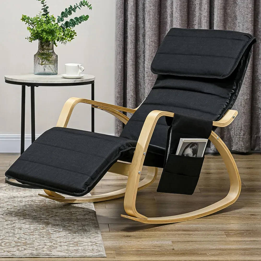 Rocking Recliner Chair with Adjustable Footrest - Black