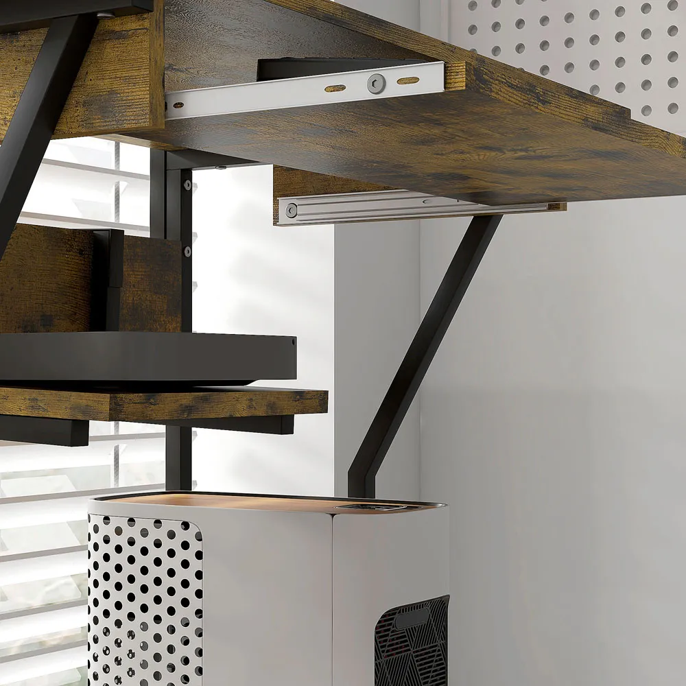 Rolling Computer Desk with Shelves and Keyboard Tray - Brown