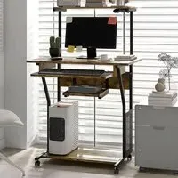 Rolling Computer Desk with Shelves and Keyboard Tray - Brown