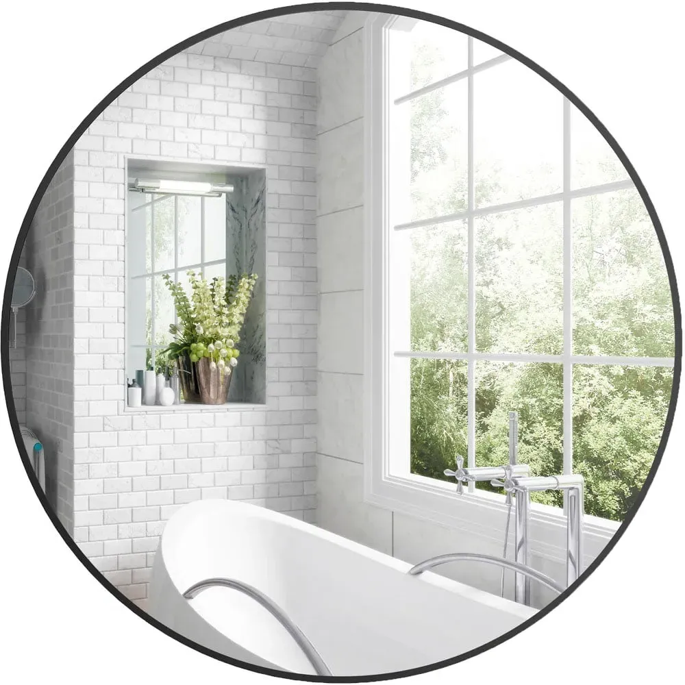Round Bathroom Mirror - Black, Steel image