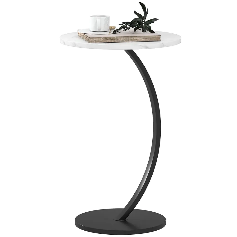 Round C-Shaped Side Table - White, Marble Effect