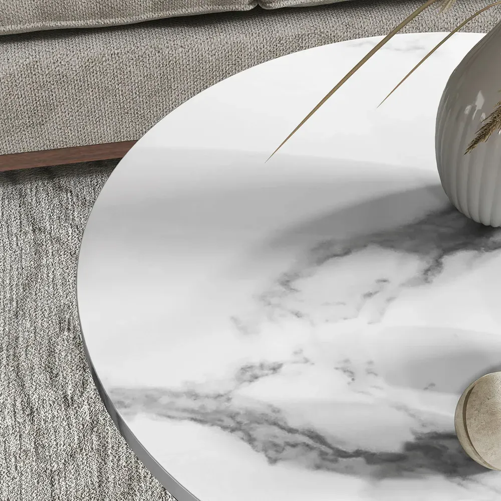 Round Coffee Table Set of 2 - Orange, Marble-Effect