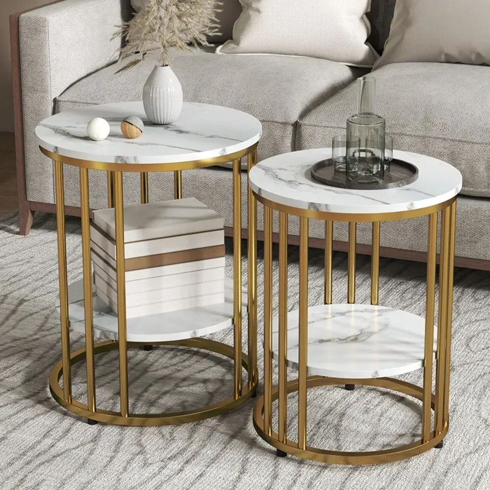 Round Coffee Table Set of 2 - Orange, Marble-Effect image