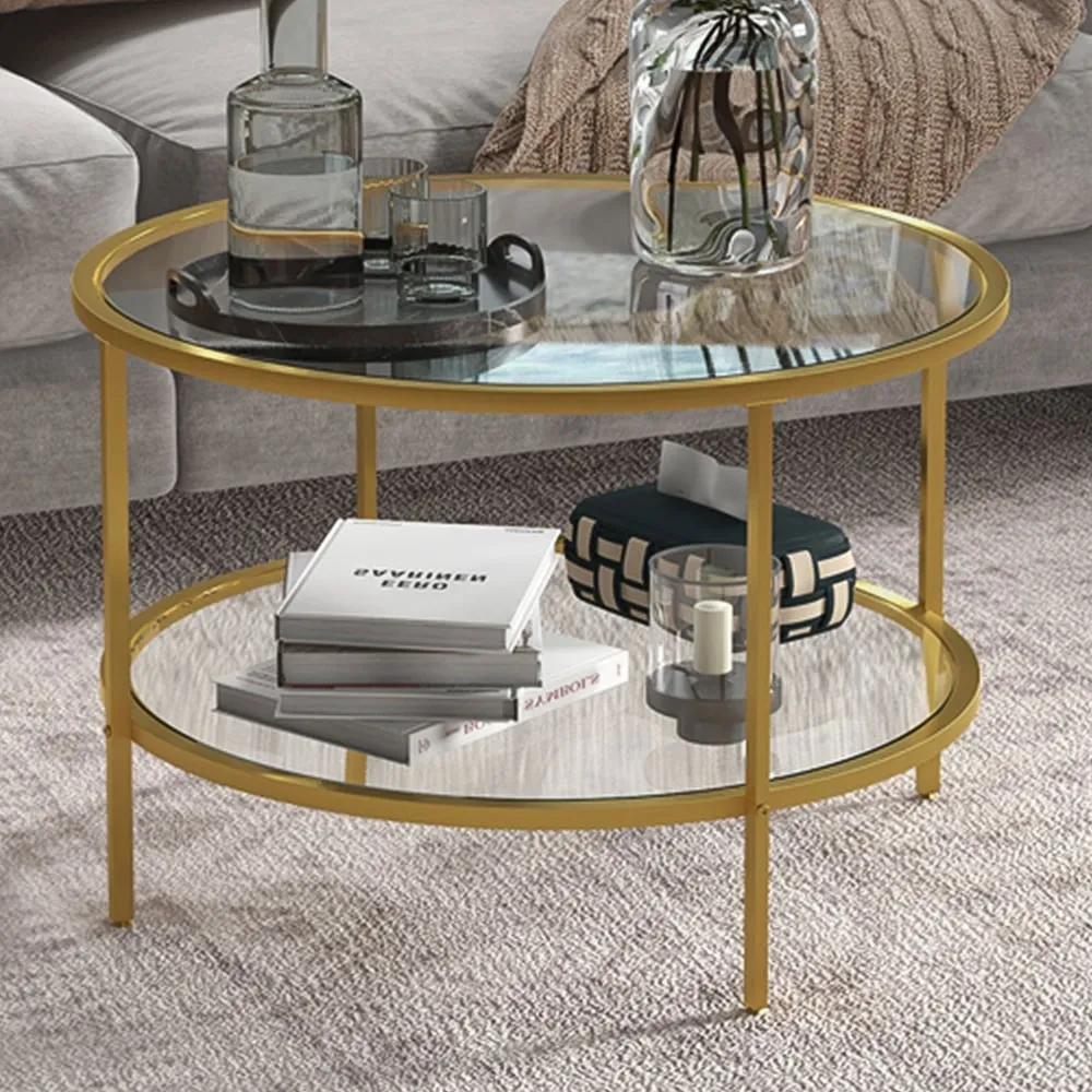 Round Coffee Table with Storage Shelf - Gold image