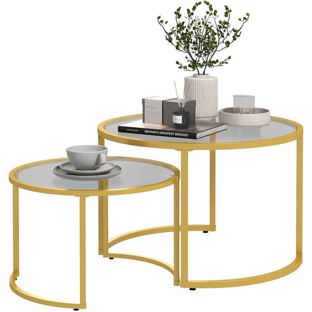 Round Nest of Tables Set of 2 - Orange, Glass