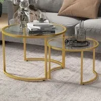 Round Nest of Tables Set of 2 - Orange, Glass