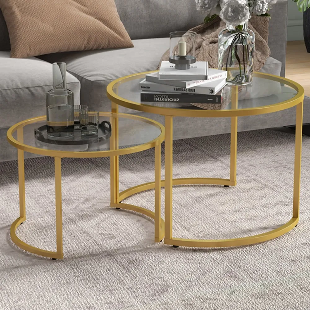 Round Nest of Tables Set of 2 - Orange, Glass