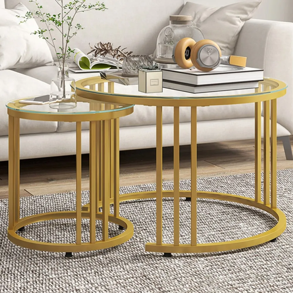 Round Nest of Tables Set of 2 - Orange, Tempered Glass