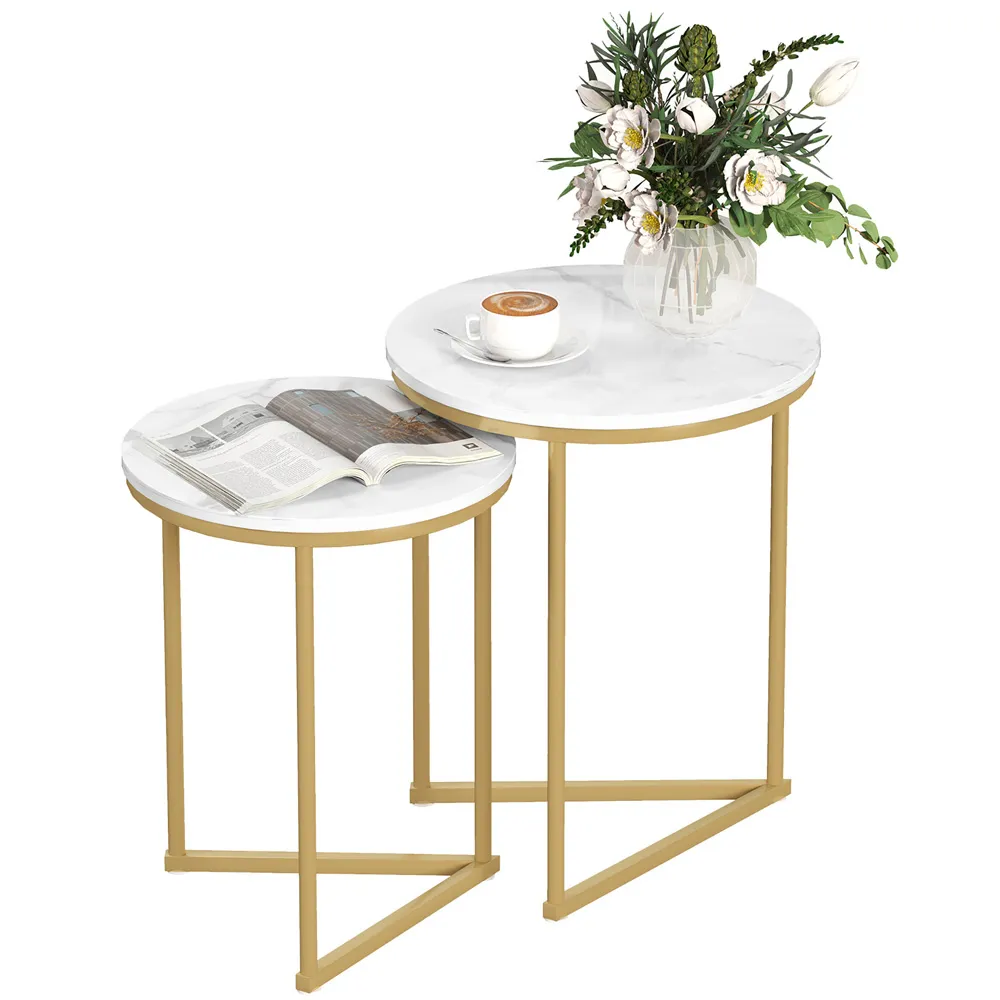 Round Nesting Coffee Table Set of 2 - Gold, Metal