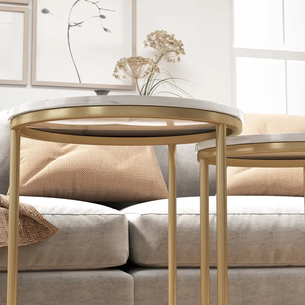 Round Nesting Coffee Table Set of 2 - Gold, Metal