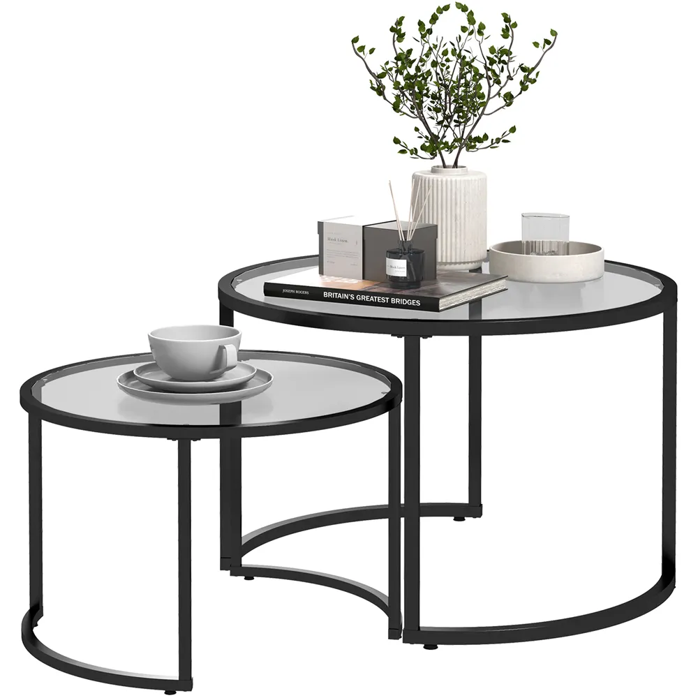 Round Nesting Tables Set of 2 - Black, Glass