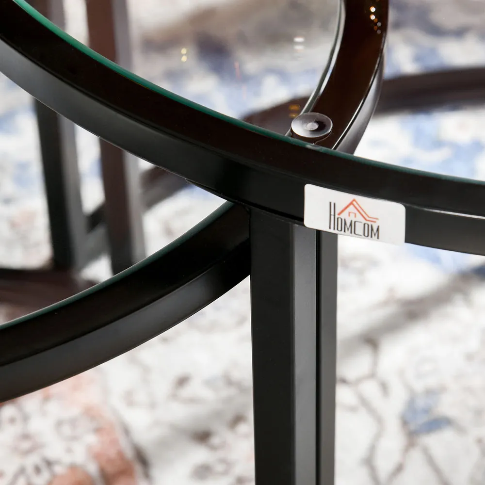 Round Nesting Tables Set of 2 - Black, Glass