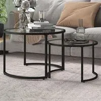 Round Nesting Tables Set of 2 - Black, Glass