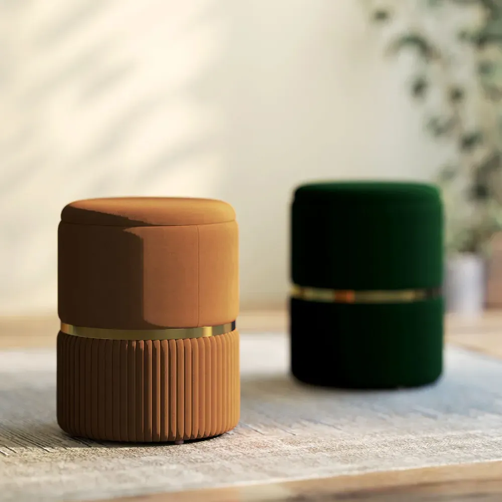 Round Pouffe with Storage - Brown, Velvet