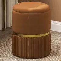 Round Pouffe with Storage - Brown, Velvet