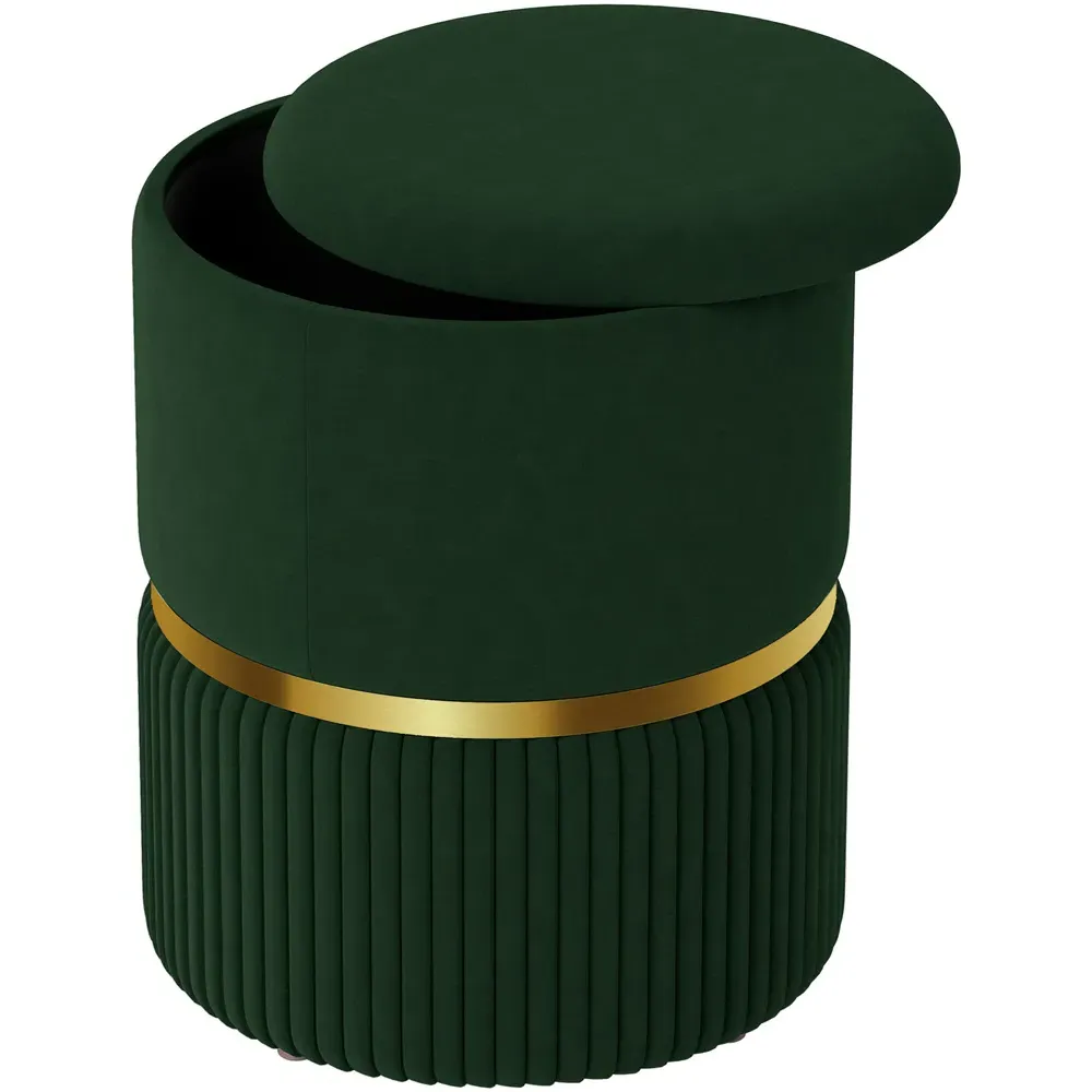 Round Pouffe with Storage - Green, Velvet