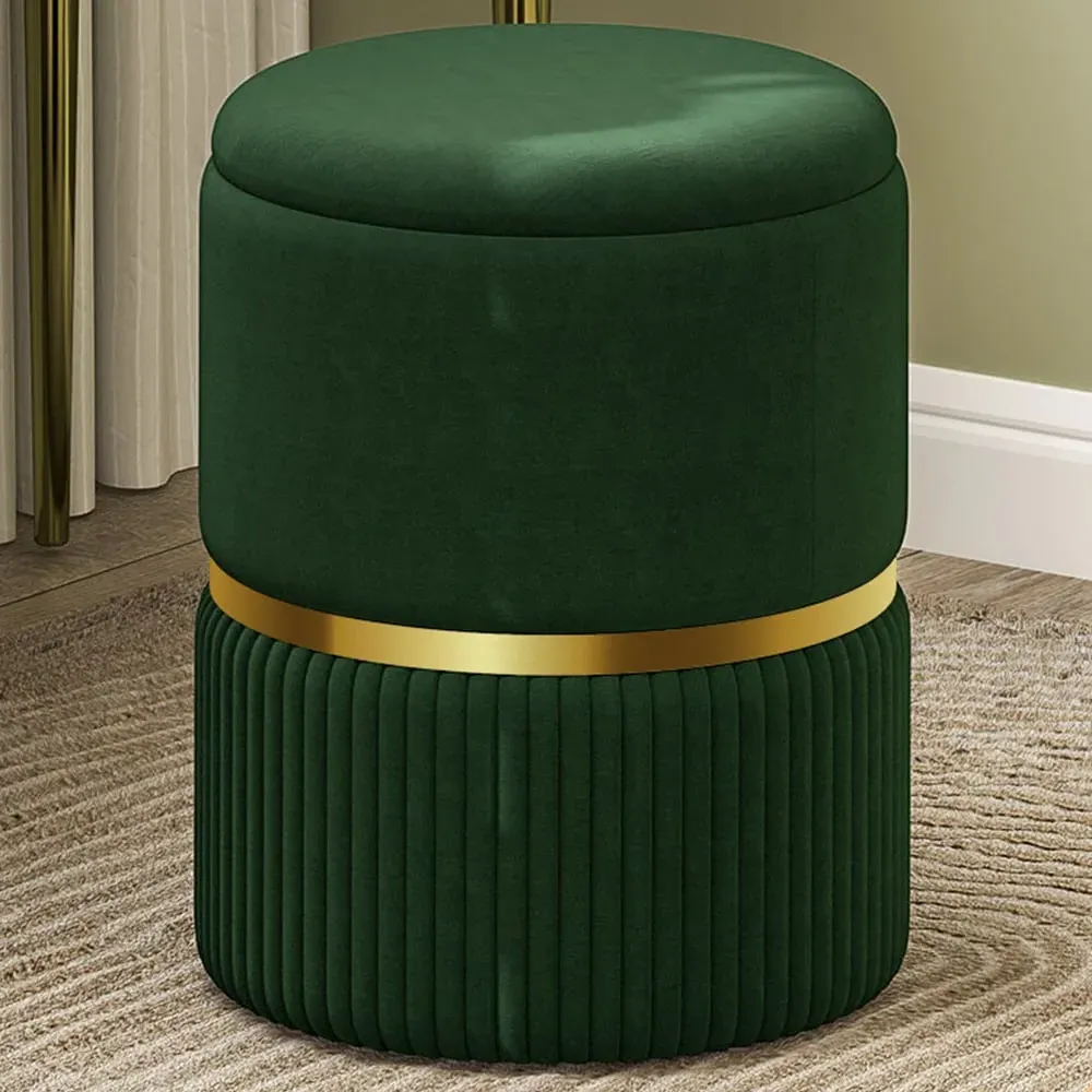 Round Pouffe with Storage - Green, Velvet image