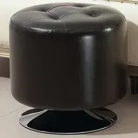 Round Swivel Footstool - Brown, PU Leather