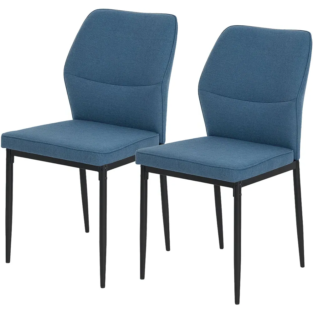 Set of 2 Curved Back Dining Chairs with Padded Seat - Blue
