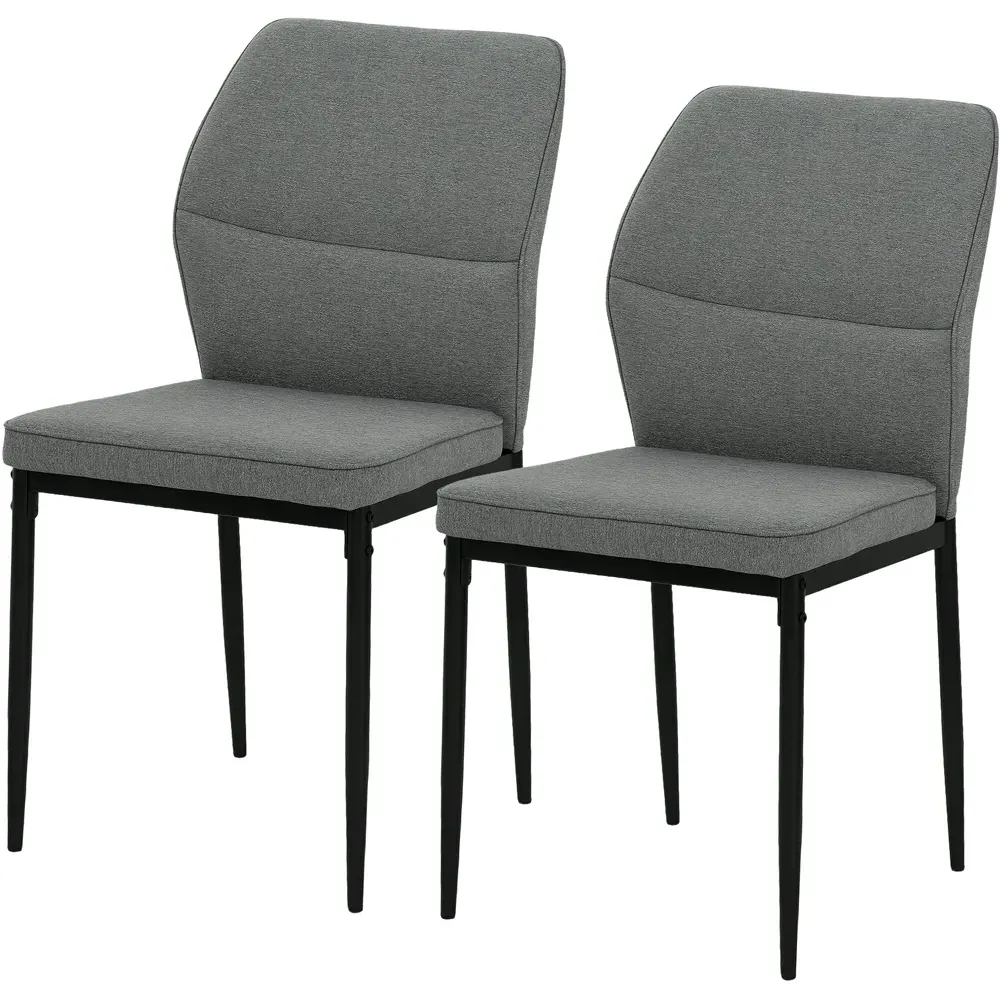 Set of 2 Curved Back Dining Chairs with Padded Seat - Grey