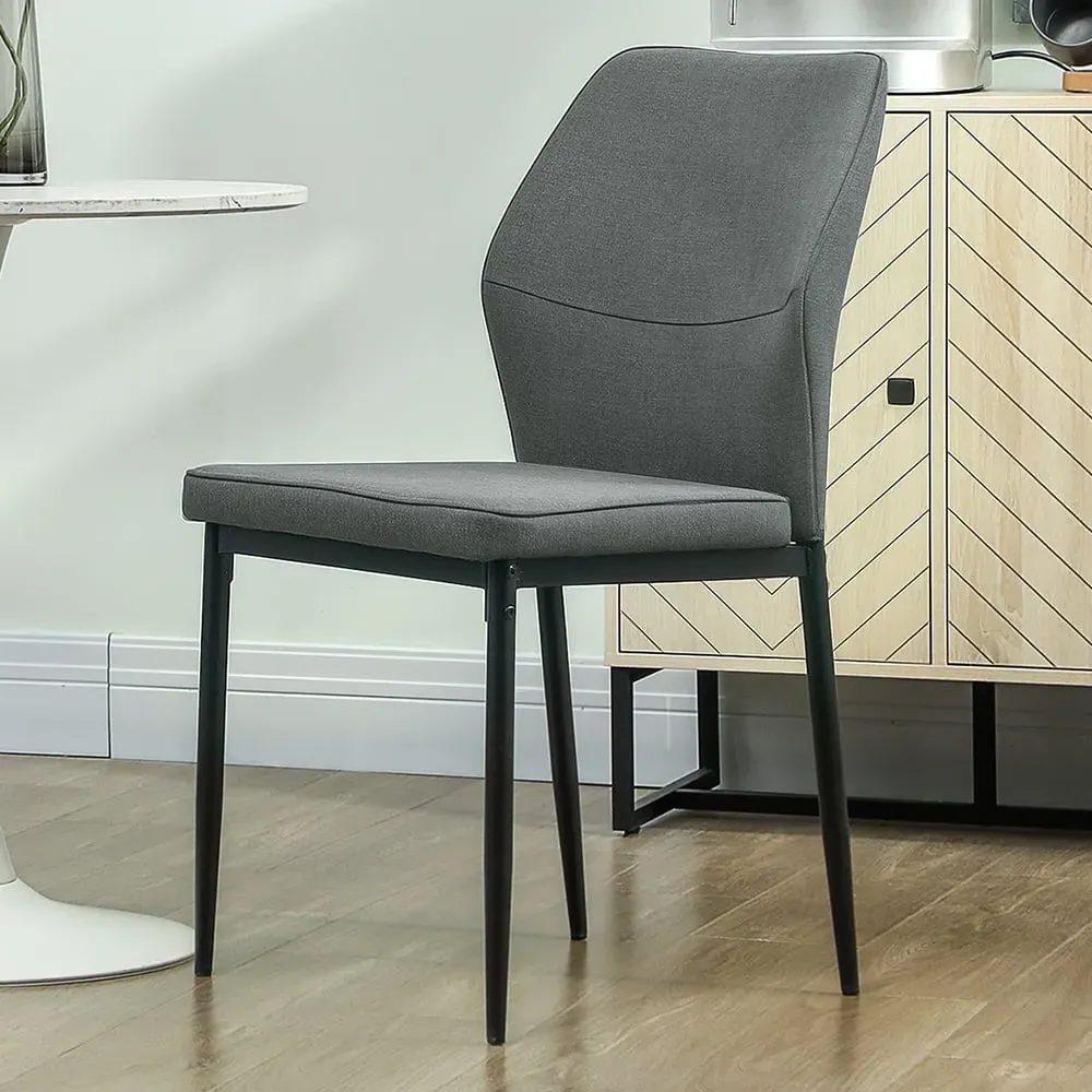 Set of 2 Curved Back Dining Chairs with Padded Seat - Grey