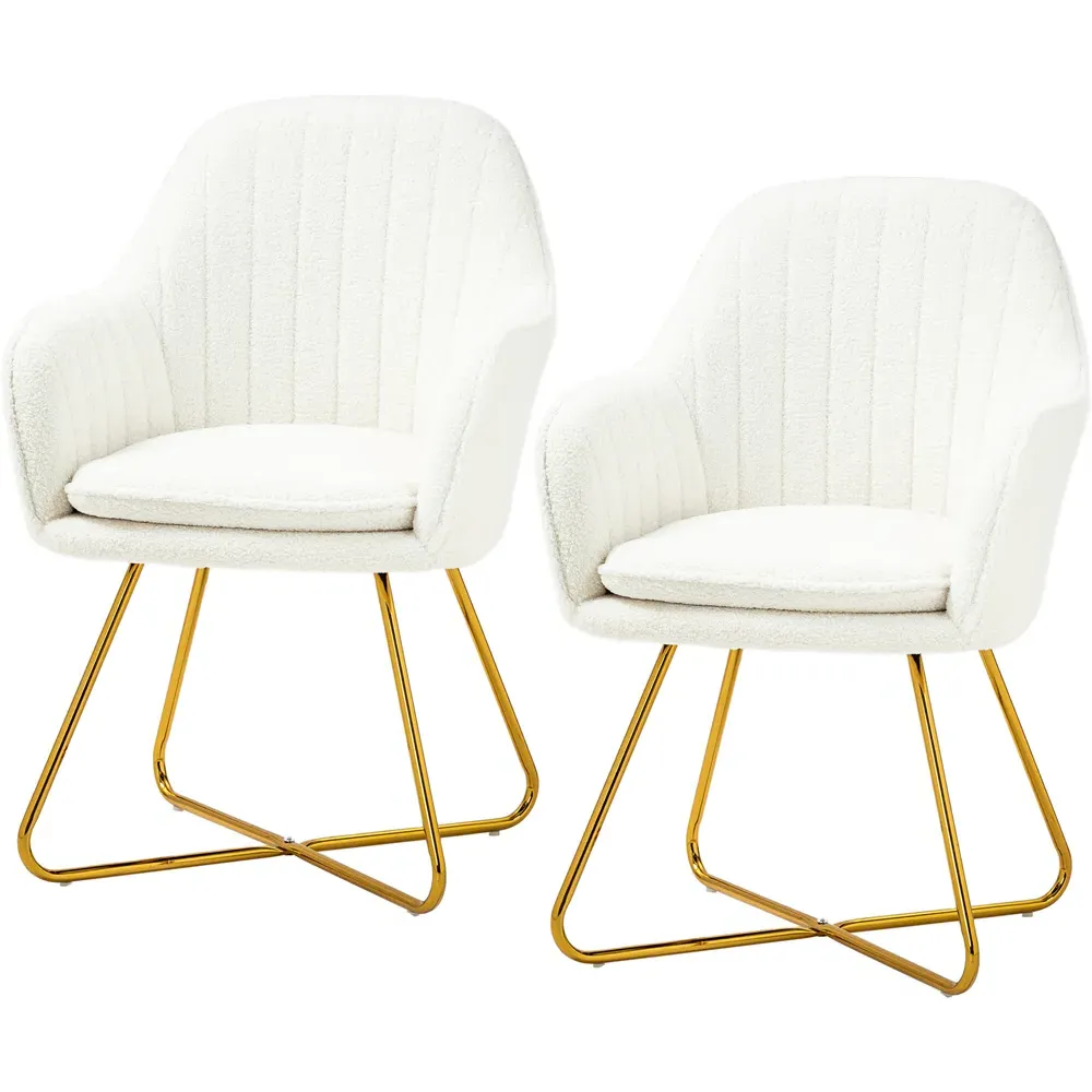 Set of 2 Dining Chairs - Cream, Sherpa Fleece