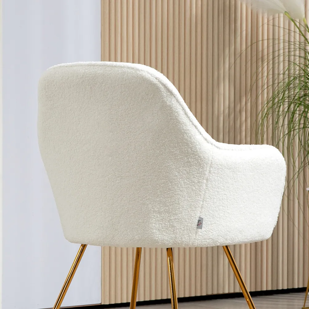Set of 2 Dining Chairs - Cream, Sherpa Fleece