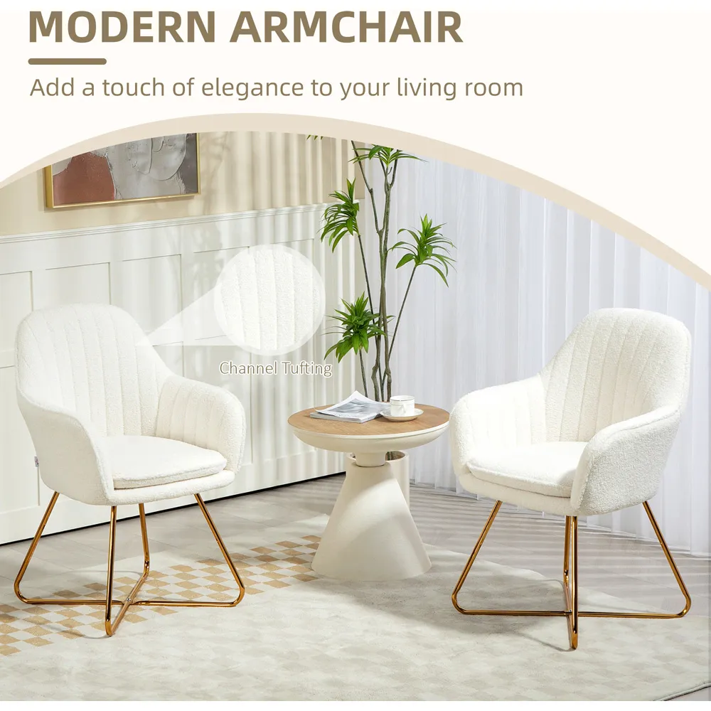 Set of 2 Dining Chairs - Cream, Sherpa Fleece