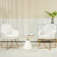 Set of 2 Dining Chairs - Cream, Sherpa Fleece