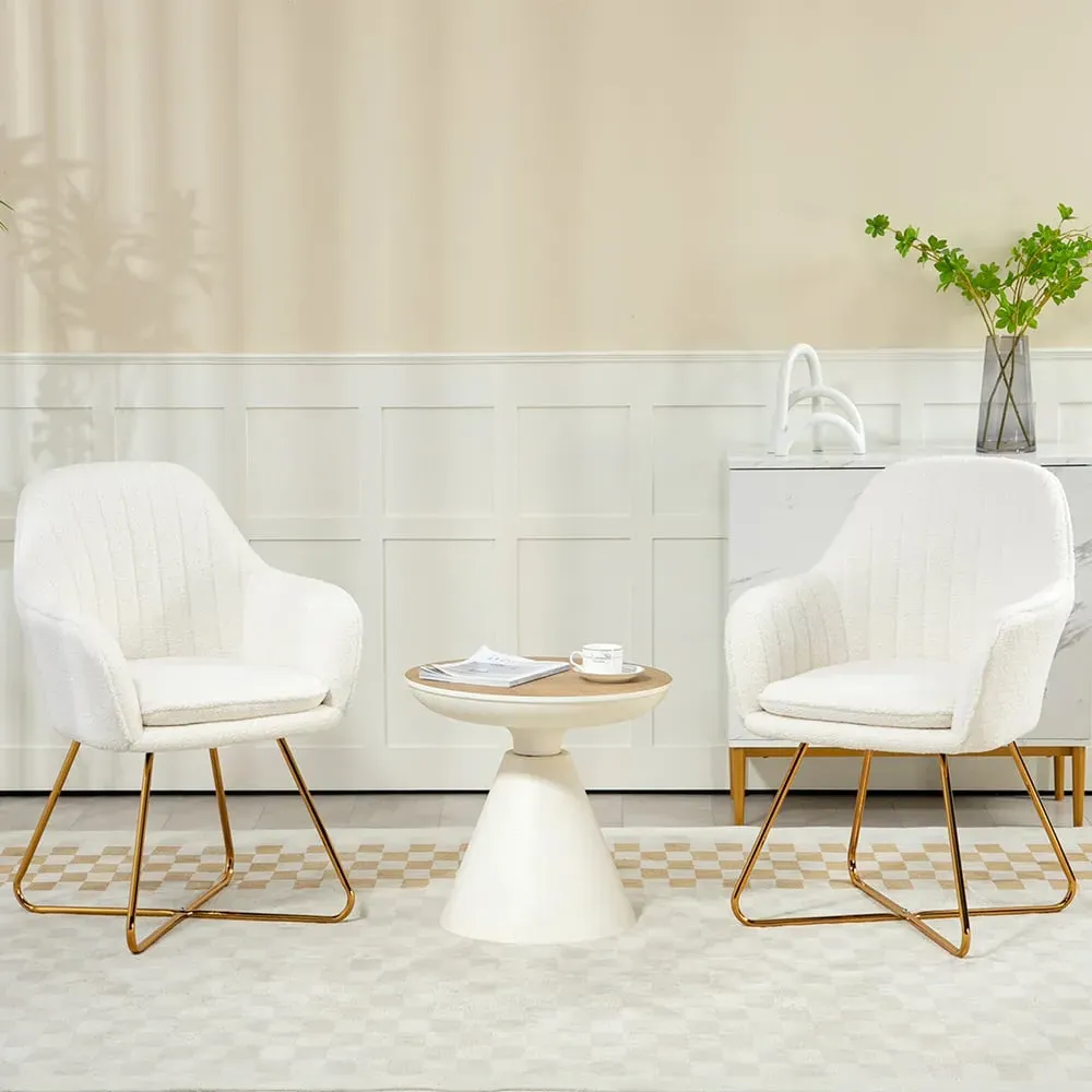Set of 2 Dining Chairs - Cream, Sherpa Fleece image