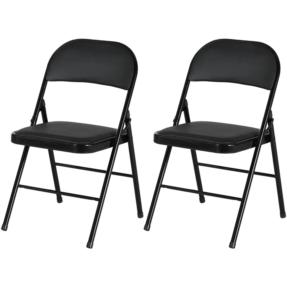 Set of 2 Foldable Padded Chairs - Black, Metal