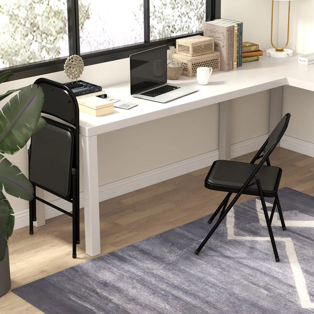 Set of 2 Foldable Padded Chairs - Black, Metal