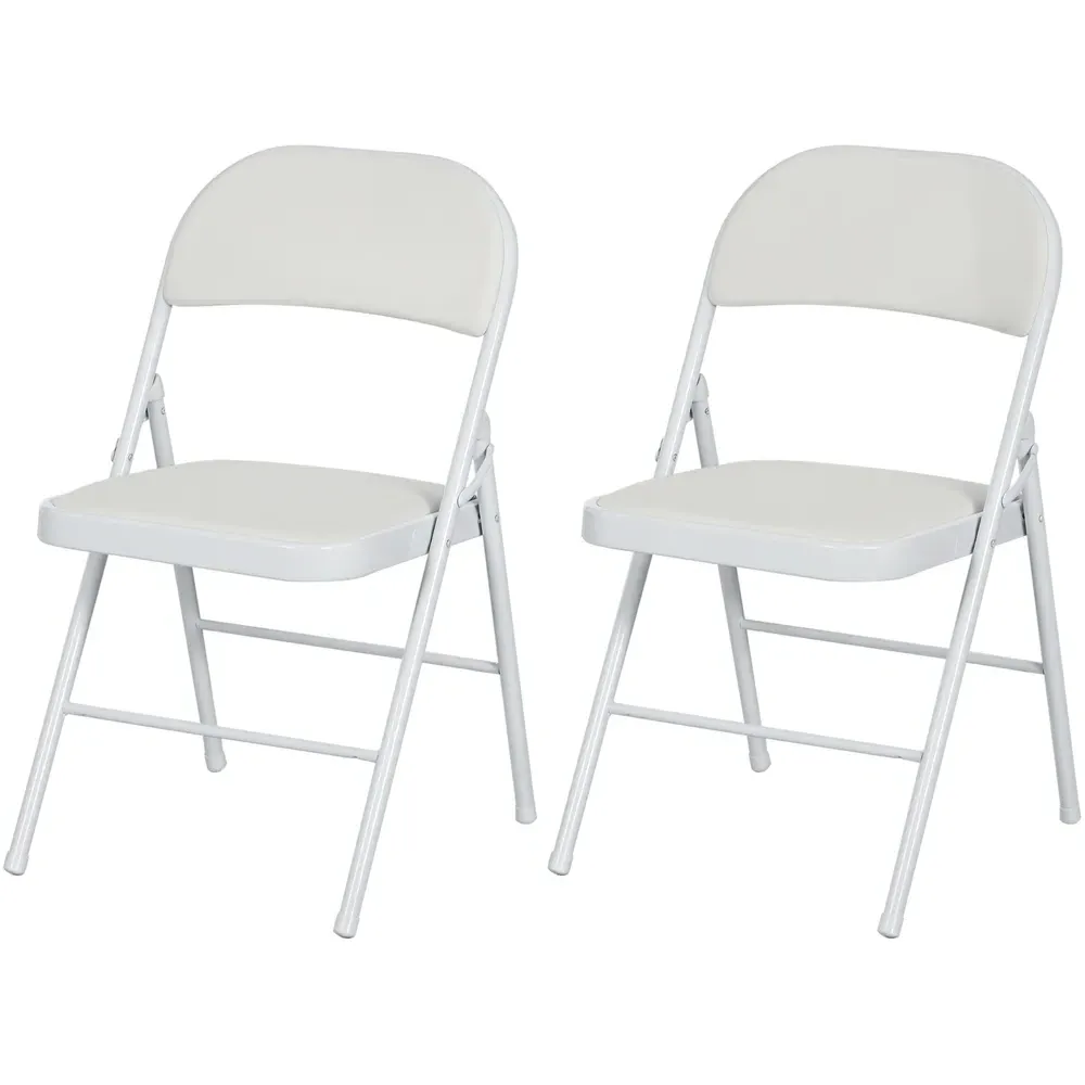 Set of 2 Foldable Padded Chairs - White, Metal