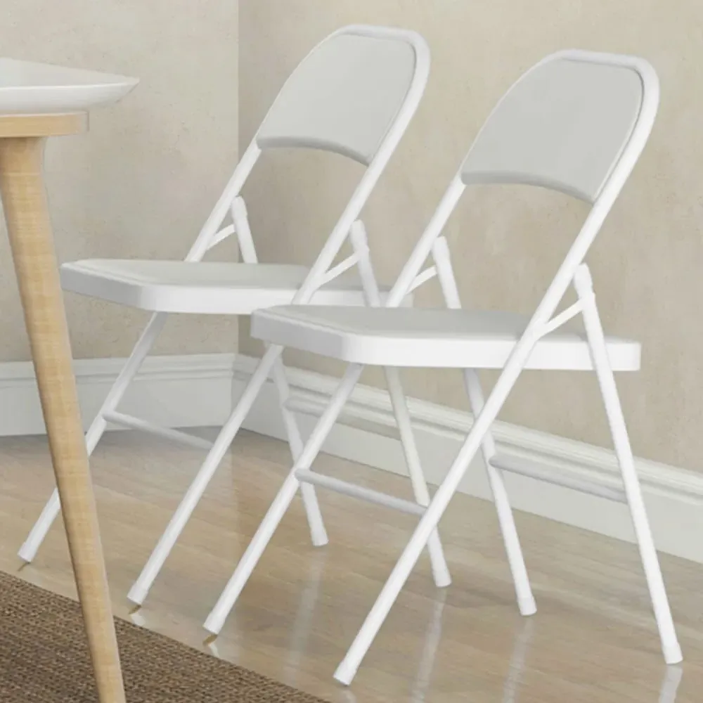 Set of 2 Foldable Padded Chairs - White, Metal image