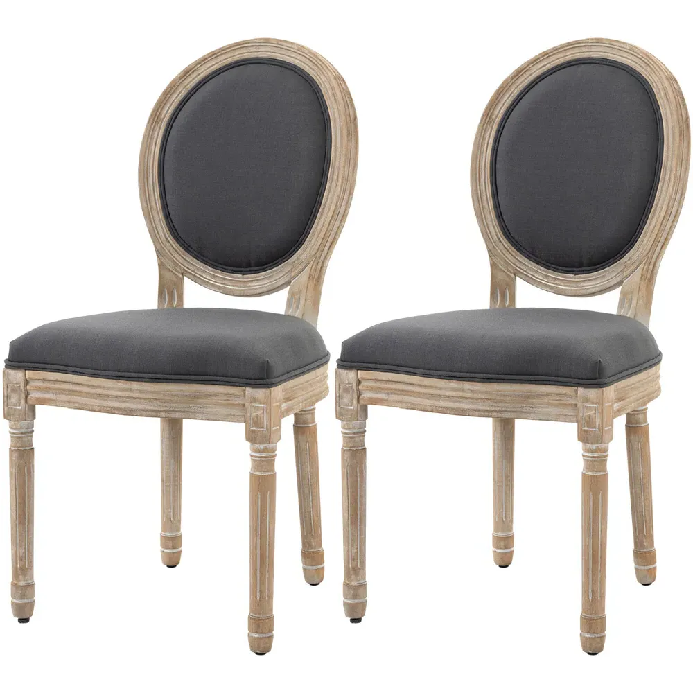 Set of 2 French Style Dining Chairs - Grey, Linen