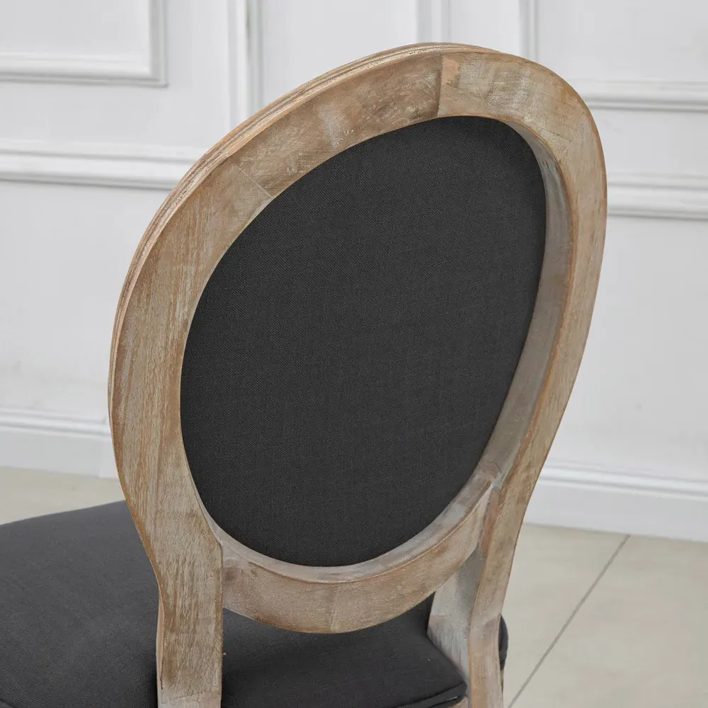 Set of 2 French Style Dining Chairs - Grey, Linen