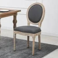 Set of 2 French Style Dining Chairs - Grey, Linen