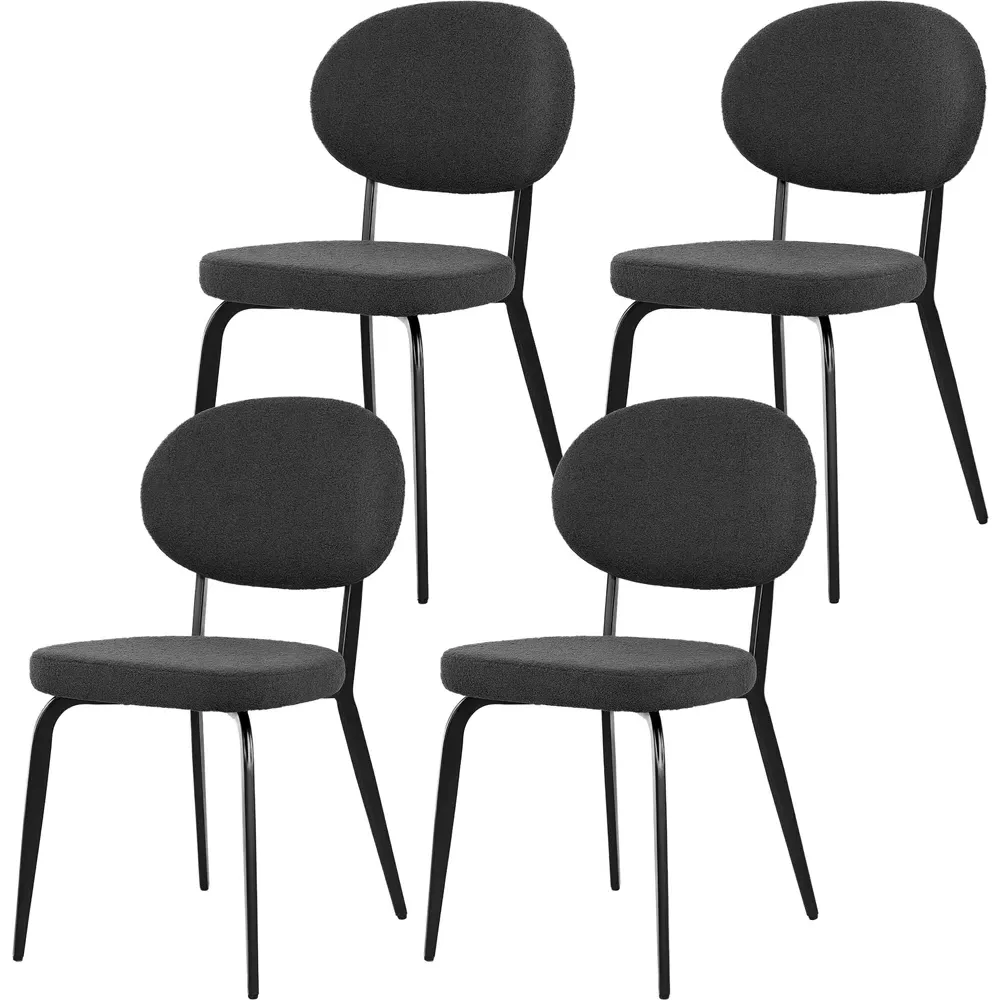 Set of 4 Boucle Sherpa Dining Chairs - Black