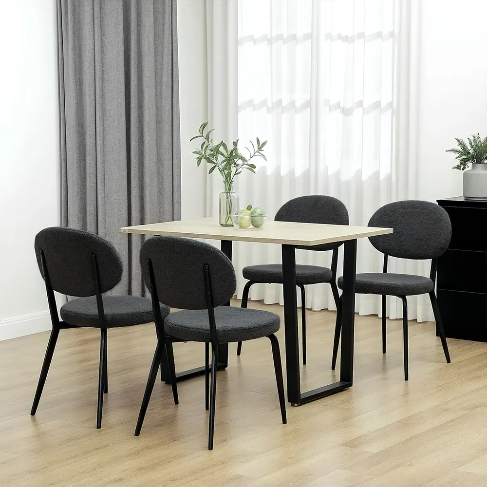 Set of 4 Boucle Sherpa Dining Chairs - Black